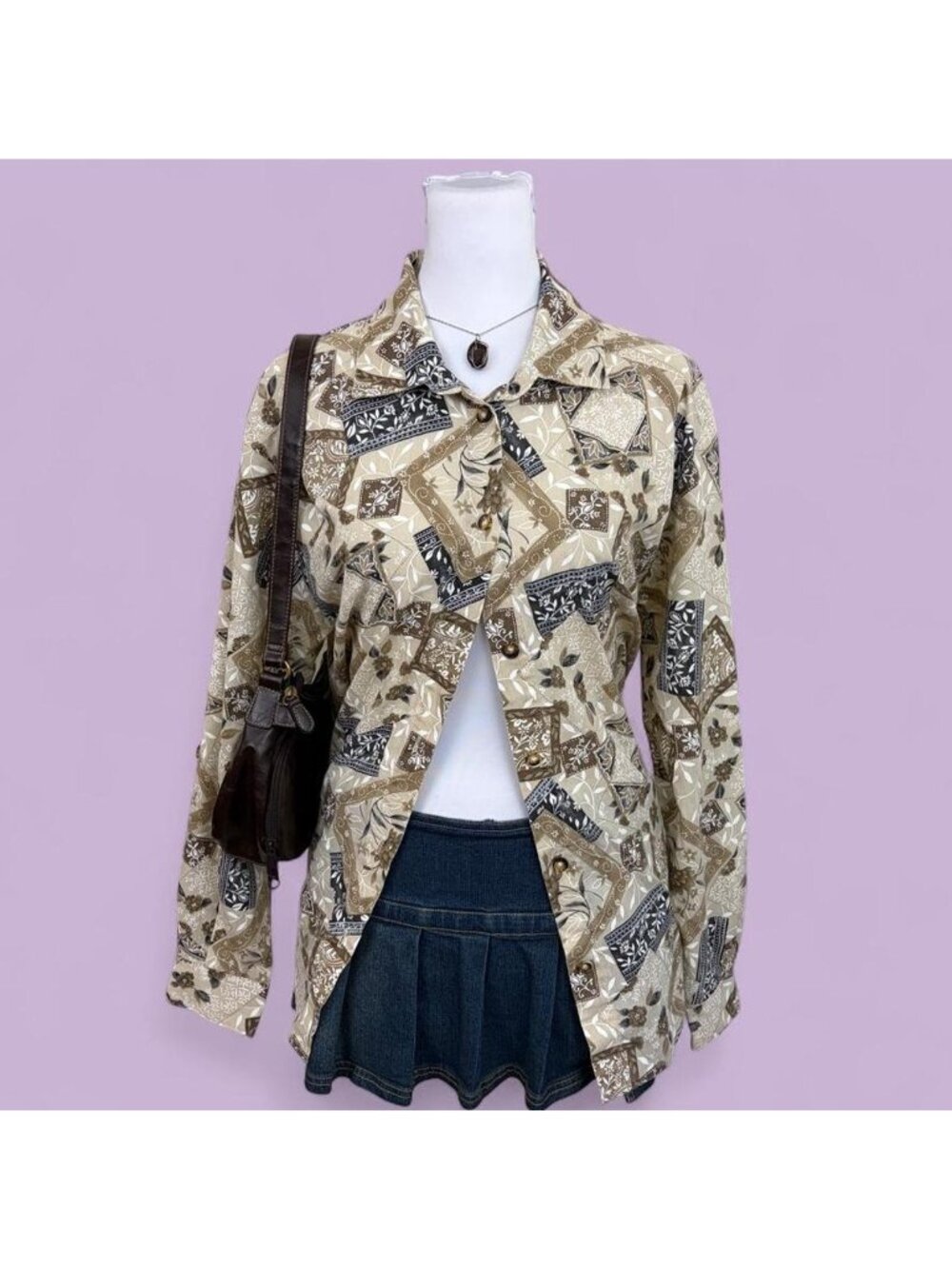 90s patchwork floral boho button down shirt